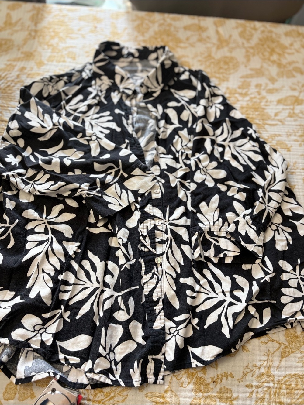 Christian Siriano Black Shirt with White Leaf Motif
